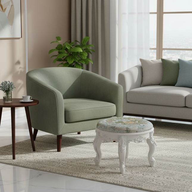 Retro Fabric Dressing Chair, Child Round Stool, Dressing Seat, Home Furniture, Living Room Dinning Chair, ABS Leg, Round Ottoman - gallery 1