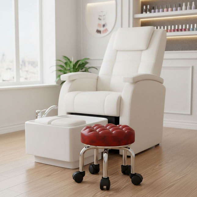 5-Wheel Metal Stool - Thickened Silent Low Stool with Sturdy Frame for Home/Foot Spa/Cosmetology/Kids - gallery 1