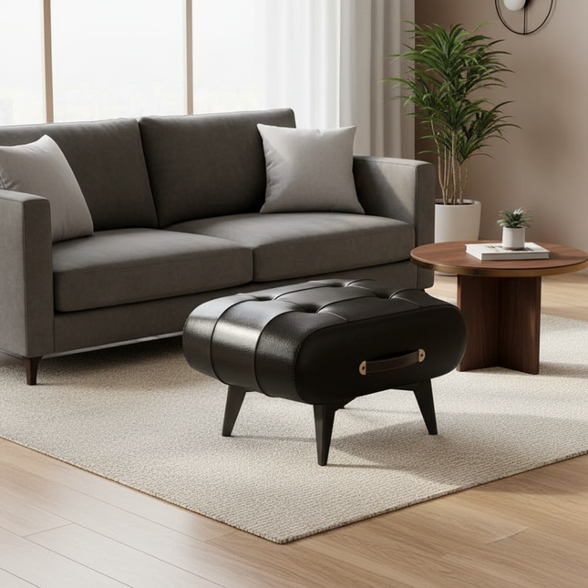 Foldable Foot Stool Extra Thick PU Leather & High-Density Foam, Portable Ottoman for Living Room/Bedroom/Office, Non-Slip Base - gallery 1