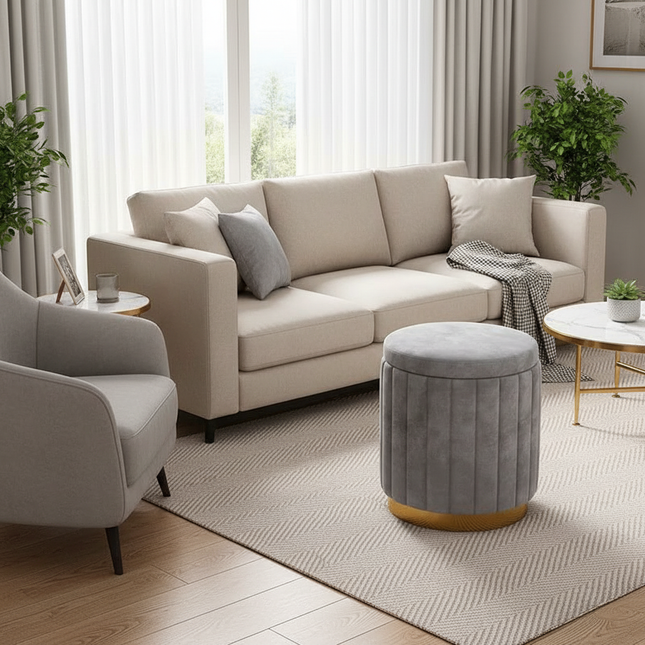 Fashion Storage Stool, Shoe Changing Stool, Makeup Stool, Bedroom Dressing Table Round Stool, New Round Stool with Storage Space - gallery 1