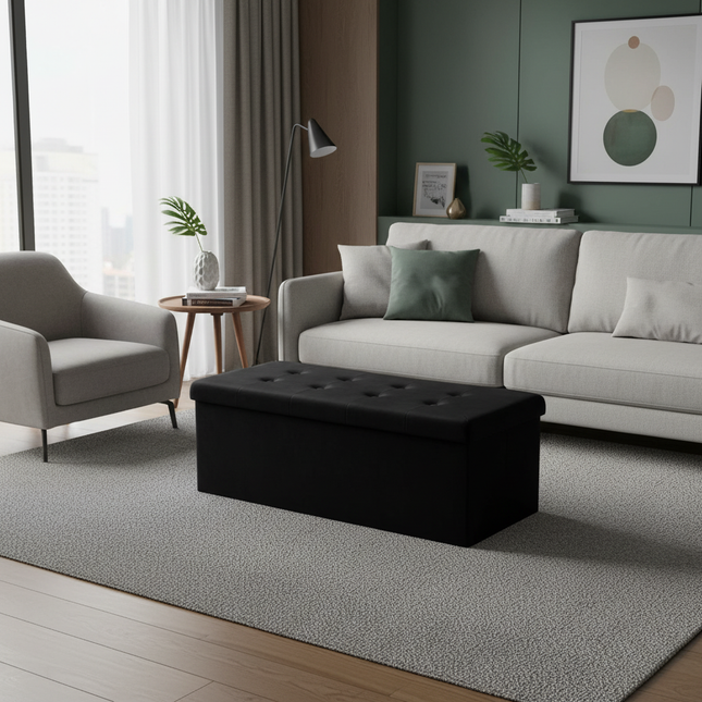 1PC Foldable Stool Home Ottoman Seat Bench Chest with Storage Space Organizer Box Living Room Furniture - gallery 1