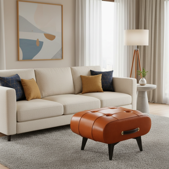 Foldable Foot Stool Extra Thick PU Leather & High-Density Foam, Portable Ottoman for Living Room/Bedroom/Office, Non-Slip Base - gallery 1