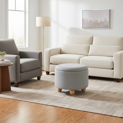 WOLTU Foldable Ottoman Storage Pouf Upholstered Stool with Lid Pine Legs Space Saving for Living Room Bedroom Home Decal - gallery 1