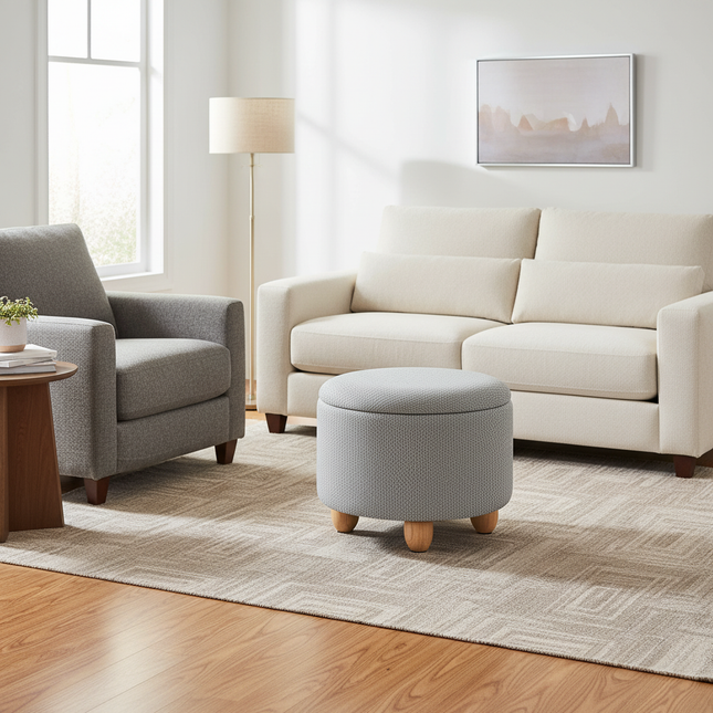 WOLTU Foldable Ottoman Storage Pouf Upholstered Stool with Lid Pine Legs Space Saving for Living Room Bedroom Home Decal - gallery 1