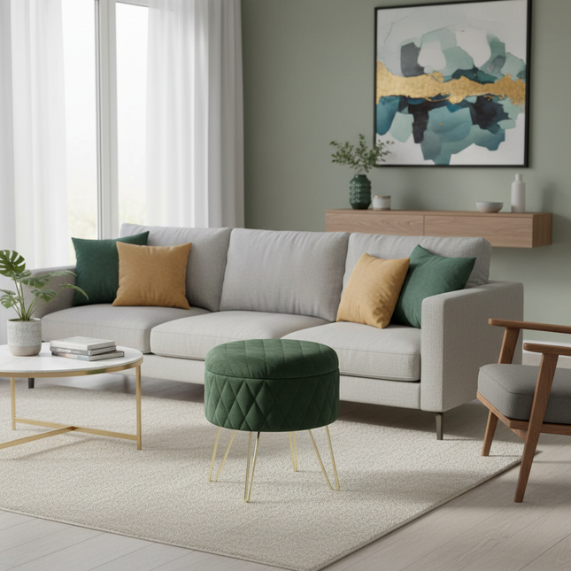 WOLTU 1PC Ottoman Stool Gold Metal Feet Footstool Velvet Round Puff Storage Seat with Lid Storage Box for Sofa Bedroom Room - gallery 1