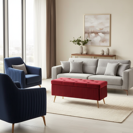 Velvet Ottoman Bench for Living Room Nordic Design Shoe Changing Stool with Storage Bedroom Bed End Seat Modern - gallery 1