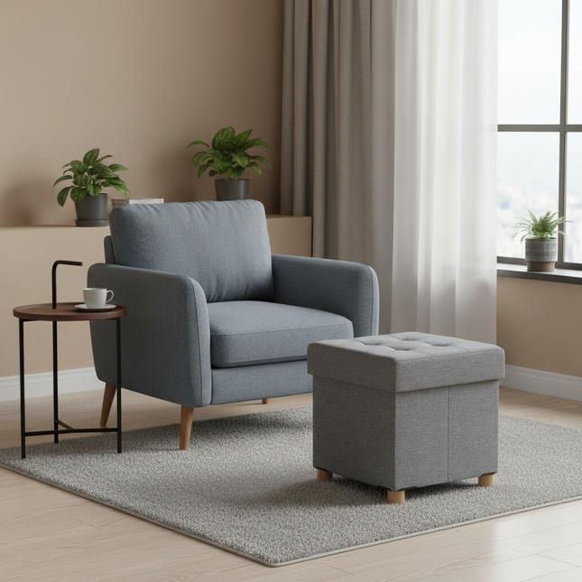 Folding Storage Ottoman Bench Folding Storage Trunk Footrest Stool Cube Bench Storage Chest Footrest Coffee Table Padded Seat - gallery 1