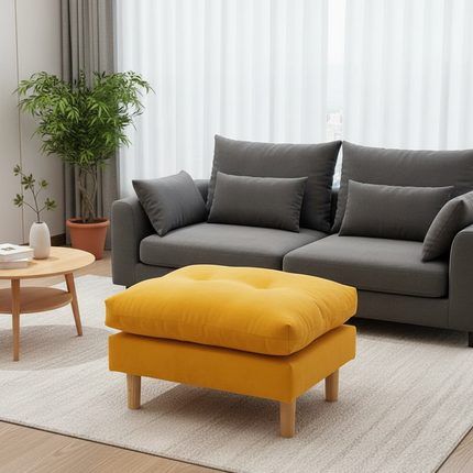 Soft Velvet Solid Wood Bed-End Bench  Durable Nordic Sofa Footstool  Sturdy Living Room Ottoman  Versatile Square Footrest - gallery 1