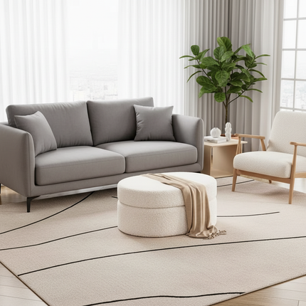 Modern Oval Storage Ottoman Upholstered Fabric Footrest Stool with Hidden Storage Vanity Bench for Bedroom Living Room - gallery 1