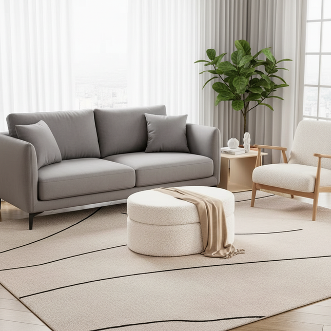 Modern Oval Storage Ottoman Upholstered Fabric Footrest Stool with Hidden Storage Vanity Bench for Bedroom Living Room - gallery 1