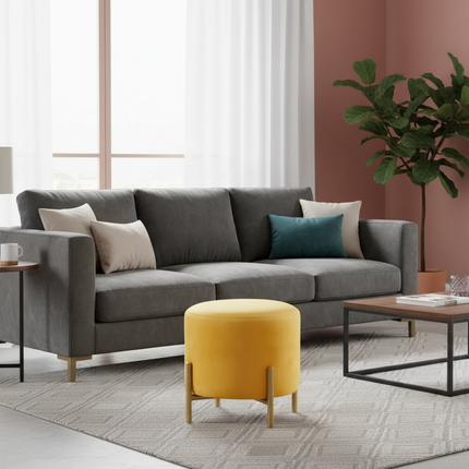 Customized Velvet Dressing Stool Golden Leg Tassel Makeup Bench Openable Ottoman Pouf for Home Fashionable Furniture - gallery 1