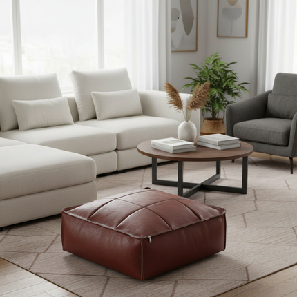 Soft Moroccan Ottoman Footstool Handmade Square Floor Cushion PU Leather Moroccan Pouf for Home Wedding Bedroom Living Room Kids - gallery 1