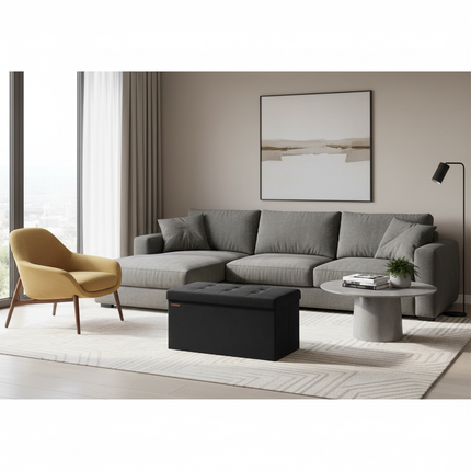 SONGMICS Storage Bench, Velvet Pouffe with Lid, with 2 Boxes, 38 x 76 x 38 cm, Load Capacity 300 kg, for Hallway, Living Room - gallery 1