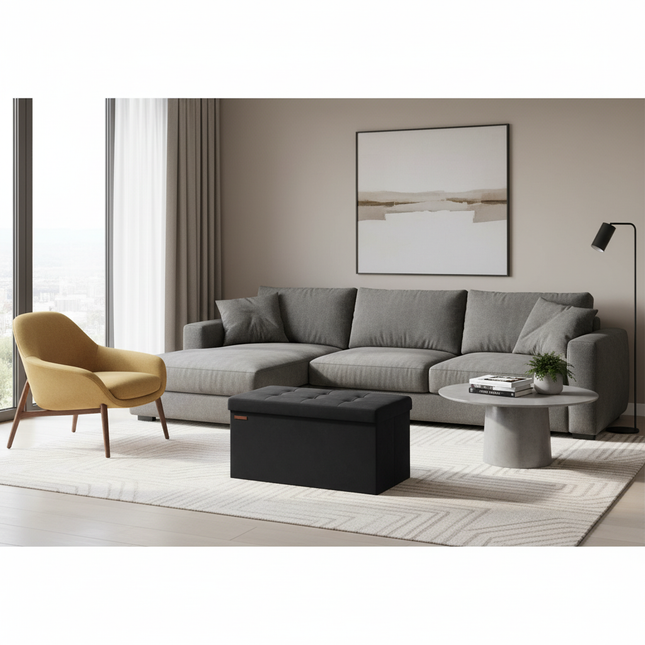 SONGMICS Storage Bench, Velvet Pouffe with Lid, with 2 Boxes, 38 x 76 x 38 cm, Load Capacity 300 kg, for Hallway, Living Room - gallery 1