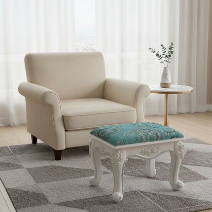 Retro Fabric Dressing Chair, Child Round Stool, Dressing Seat, Home Furniture, Living Room Dinning Chair, ABS Leg, Round Ottoman - gallery 1