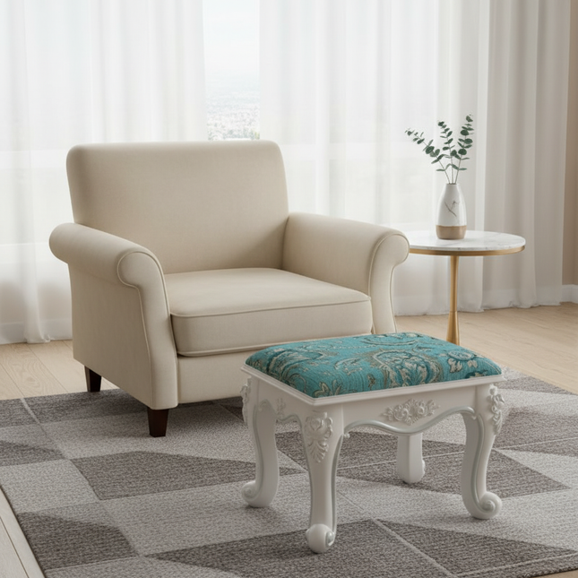 Retro Fabric Dressing Chair, Child Round Stool, Dressing Seat, Home Furniture, Living Room Dinning Chair, ABS Leg, Round Ottoman - gallery 1