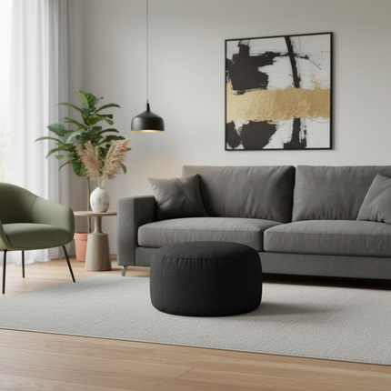 OTAUTAU Round Stool D30cm*H20cm Linen Bean Bag Ottoman with Filling Beanbag Pouf Footstool Tatami Futon Puff JD001 - gallery 1