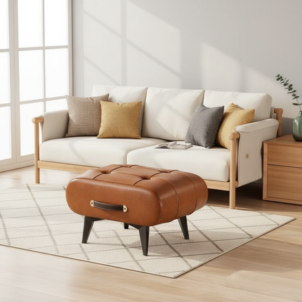 A square leather stool, living room stool, sofa footstool, home decoration, light luxury American, Italian, home decoration - gallery 1