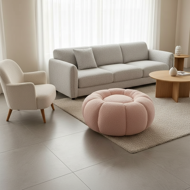 Pumpkin Sofa Low Stools Foot pedal Lamb Wool Shape Velvet Fabric Simple Modern Living Room Light Luxury Bedroom Round Ottomans - gallery 1