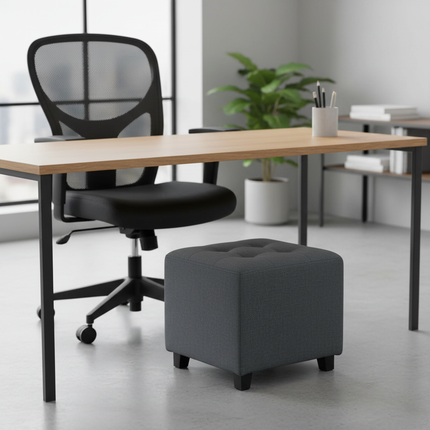 Homcom Linen Upholstered Living Room Footrest with Side Pocket - gallery 1