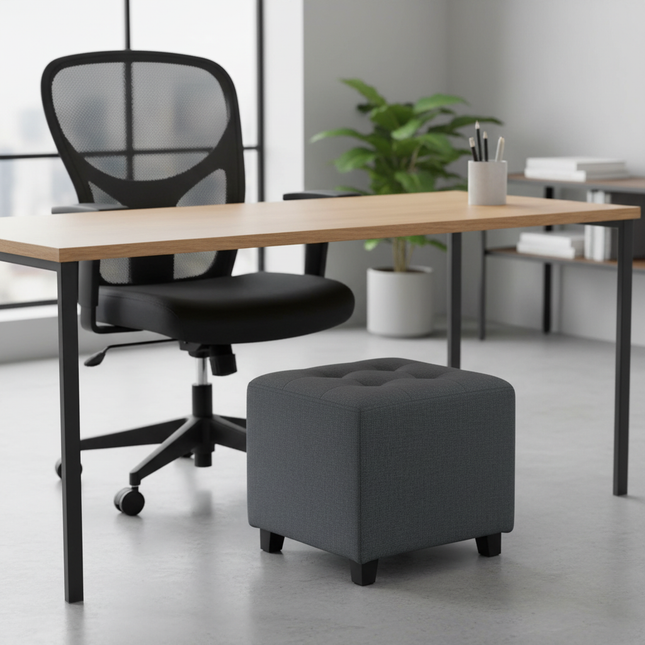 Homcom Linen Upholstered Living Room Footrest with Side Pocket - gallery 1