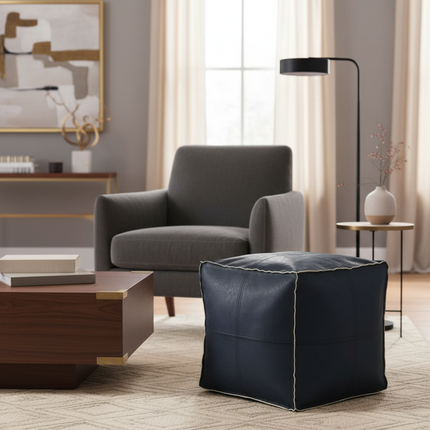 45cm Moroccan Artificial PU Leather Pouf Cover Craft Simple Sofa Ottoman Footstool Unstuffed Living Room Bedroom Cushion Covers - gallery 1