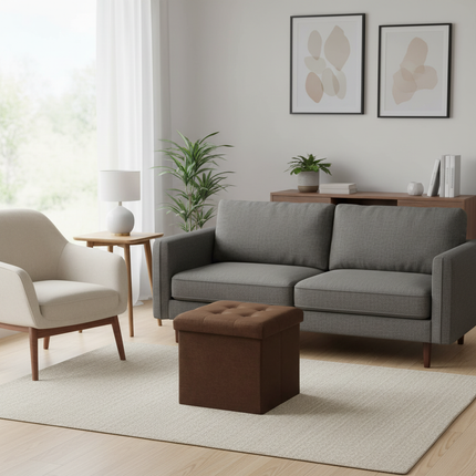 1PC Foldable Dressing Table Stool Pouf Storage Ottoman Chair Stool Upholstered Footstool Linen Couch Stool Removable Cover - gallery 1