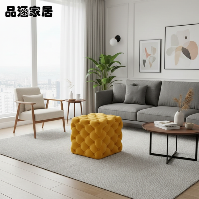 Light Luxury Velvet Foot Pedal Living Room Shoe Bench Creative Pull Buckle Hallway Ottoman High Elastic Sponge Dressing Stools - gallery 1