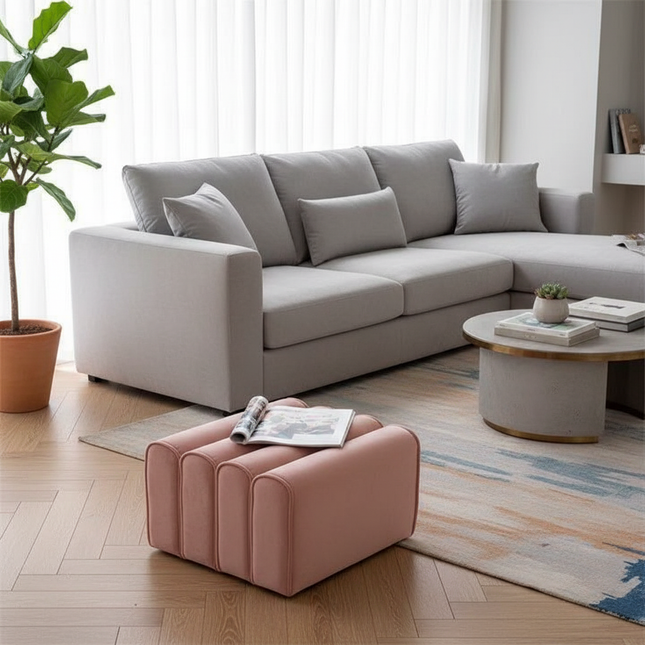 Shoe Change Stool for Living Room Fitting Room Bedroom Fashion Designer Sofa Foot Stool Frame Bed End Stool  Flannel + Wood - gallery 1