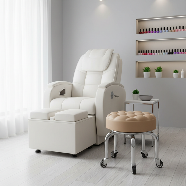 5-Wheel Metal Stool - Thickened Silent Low Stool with Sturdy Frame for Home/Foot Spa/Cosmetology/Kids - gallery 1