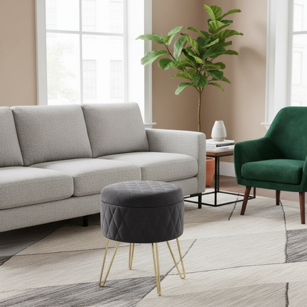 WOLTU 1PC Ottoman Stool Gold Metal Feet Footstool Velvet Round Puff Storage Seat with Lid Storage Box for Sofa Bedroom Room - gallery 1