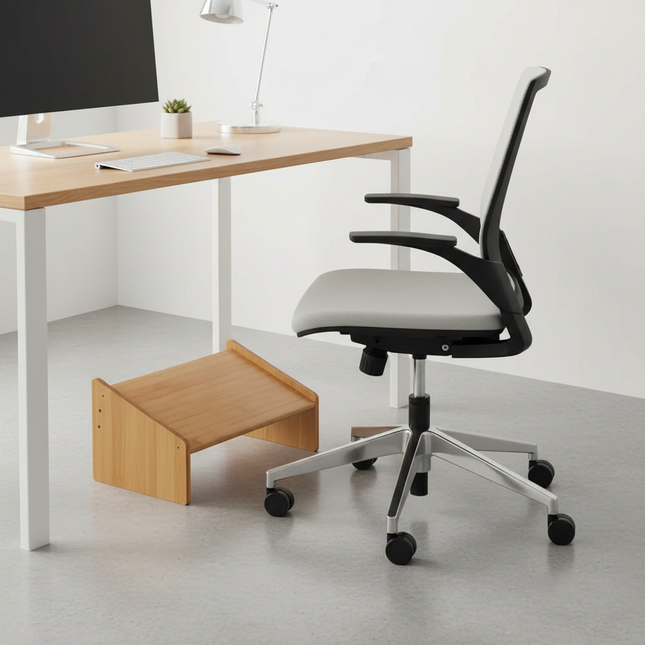 Comfortable footstool with adjustable pedals fatigue relieving footstool bamboo office footstool seat posture improvement device - gallery 1