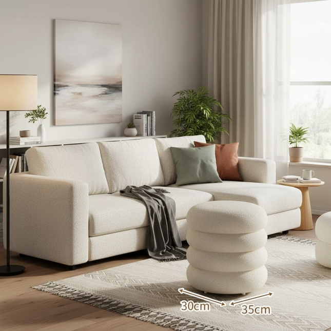 Creamy Household Stool Girls' Makeup Seat Bedroom Vanity Chair Soft Lamb Wool Pouf Minimalist Manicure Round Ottoman - gallery 1