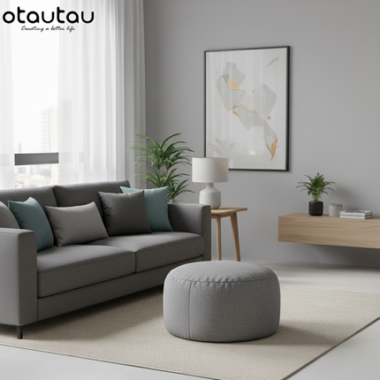 OTAUTAU Round Stool D30cm*H20cm Linen Bean Bag Ottoman with Filling Beanbag Pouf Footstool Tatami Futon Puff JD001 - gallery 1