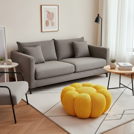 Nordic Sofa Pedal Simple Round Stool Low Ottomans Living Room Sofa Footstool 3D Fabric Creative Leg Footstool Pumpkin Footstools - gallery 1