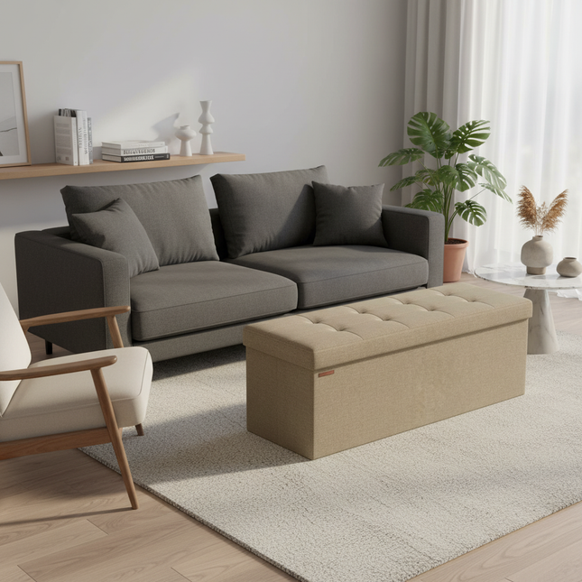 SONGMICS Storage Bench, Foldable Pouffe, 38 x 110 x 38 cm, End of Bed, Footrest, Storage Box, Load up to 300 kg, for Living Room - gallery 1