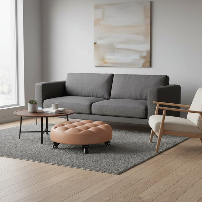 Leather Pulley Stool, Stable and Drop-Proof Low Height Rolling Stools with Universal Wheels for Home Office Fitness Garage Work - gallery 1