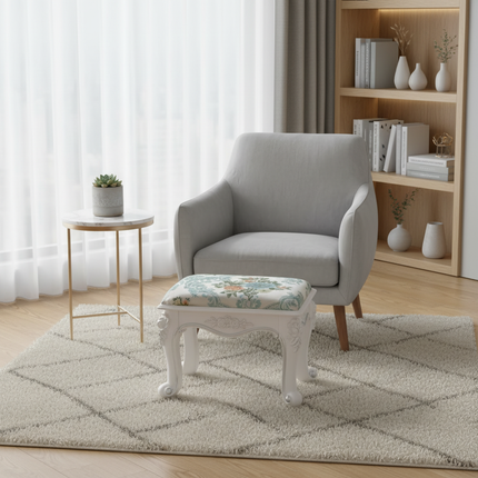 Retro Fabric Dressing Chair, Child Round Stool, Dressing Seat, Home Furniture, Living Room Dinning Chair, ABS Leg, Round Ottoman - gallery 1