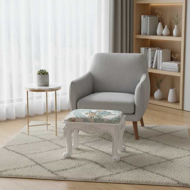 Retro Fabric Dressing Chair, Child Round Stool, Dressing Seat, Home Furniture, Living Room Dinning Chair, ABS Leg, Round Ottoman - gallery 1