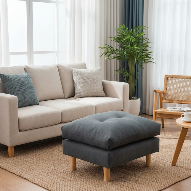 Soft Velvet Solid Wood Bed-End Bench  Durable Nordic Sofa Footstool  Sturdy Living Room Ottoman  Versatile Square Footrest - gallery 1