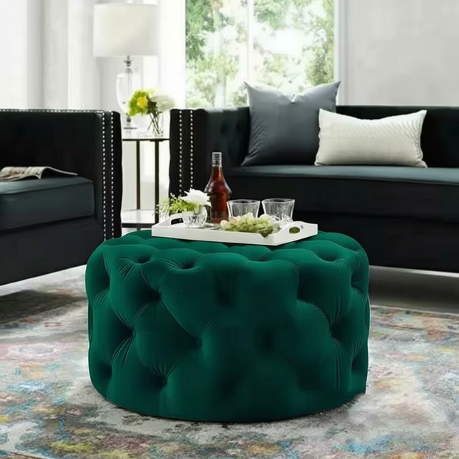 Velvet Round Ottoman Luxury Sofa Living Room Furniture Modern Bedroom Floor Pouf Clothing Store Shoes-changing Soft Stool B - gallery 1