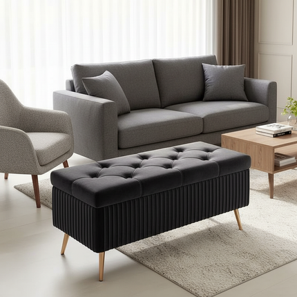 Velvet Ottoman Bench for Living Room Nordic Design Shoe Changing Stool with Storage Bedroom Bed End Seat Modern - gallery 1