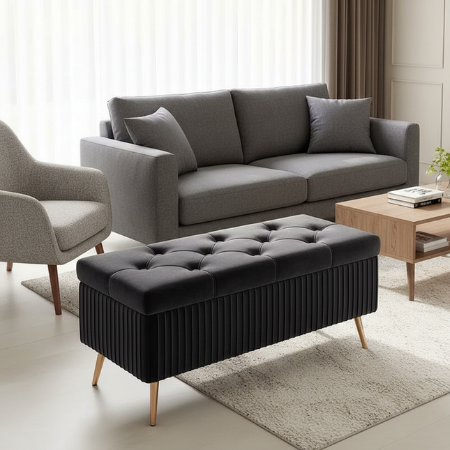 Velvet Ottoman Bench for Living Room Nordic Design Shoe Changing Stool with Storage Bedroom Bed End Seat Modern - gallery 1