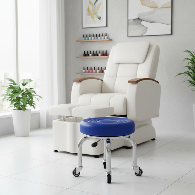 5-Wheel Metal Stool - Thickened Silent Low Stool with Sturdy Frame for Home/Foot Spa/Cosmetology/Kids - gallery 1