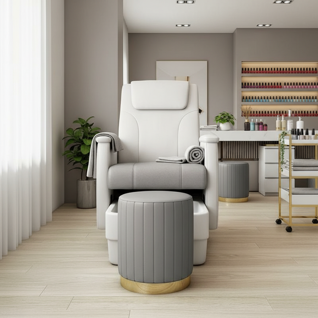 Scandinavian Velvet Makeup Stool - Swivel Vanity Chair with Gold Legs, Instagrammable Nail Salon Stool for Bedroom & Living Room - gallery 1