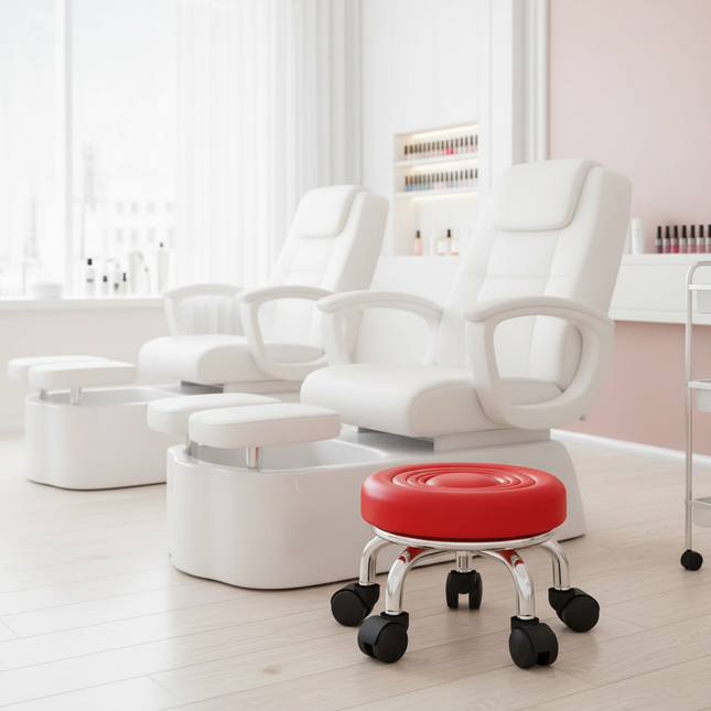 5-Wheel Metal Stool - Thickened Silent Low Stool with Sturdy Frame for Home/Foot Spa/Cosmetology/Kids - gallery 1