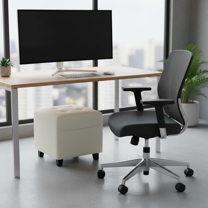 Homcom Linen Upholstered Living Room Footrest with Side Pocket - gallery 1