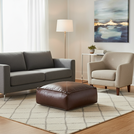 45cm Moroccan Artificial PU Leather Pouf Cover Craft Simple Sofa Ottoman Footstool Unstuffed Living Room Bedroom Cushion Covers - gallery 1