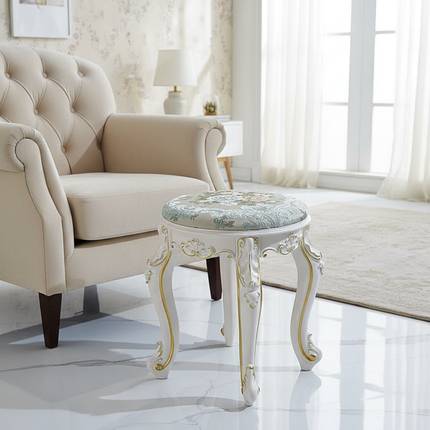 Retro Fabric Dressing Chair, Child Round Stool, Dressing Seat, Home Furniture, Living Room Dinning Chair, ABS Leg, Round Ottoman - gallery 1