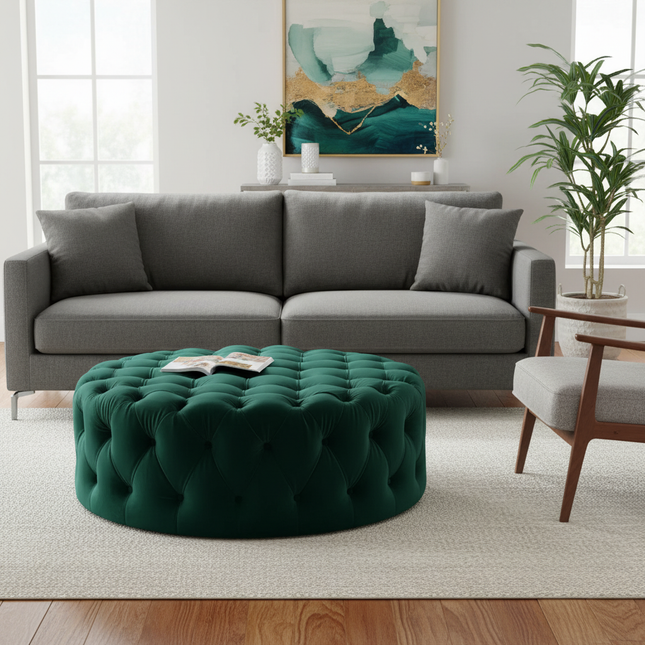 Velvet Round Ottoman Luxury Sofa Living Room Furniture Modern Bedroom Floor Pouf Clothing Store Shoes-changing Soft Stool B - gallery 1